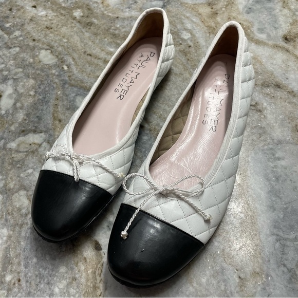 Paul Mayer Attitudes Ballet Flats White/Black Women’s Classic Chic - Picture 9 of 11